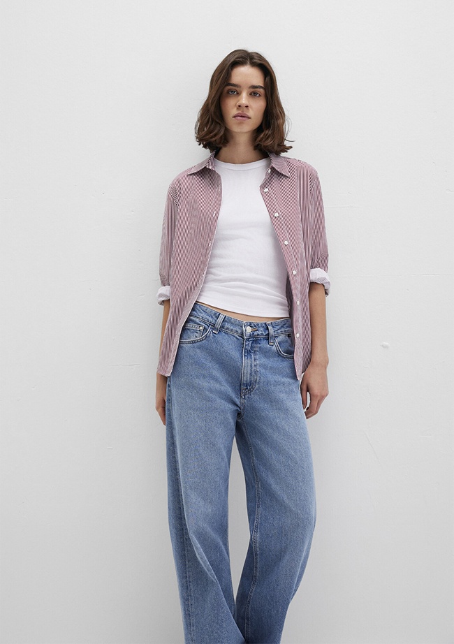  Mavi Çizgili Kırmızı Gömlek Regular Fit / Normal Kesim 1211199-90724