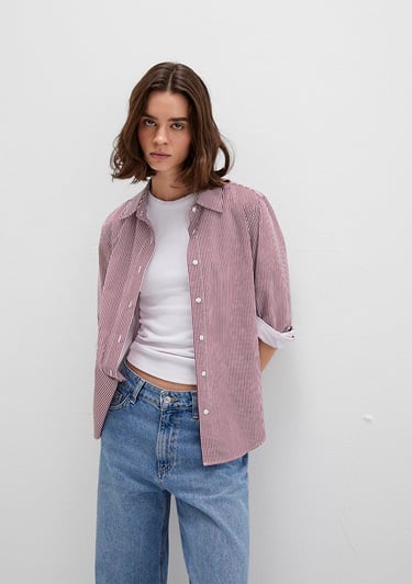  Mavi Çizgili Kırmızı Gömlek Regular Fit / Normal Kesim 1211199-90724