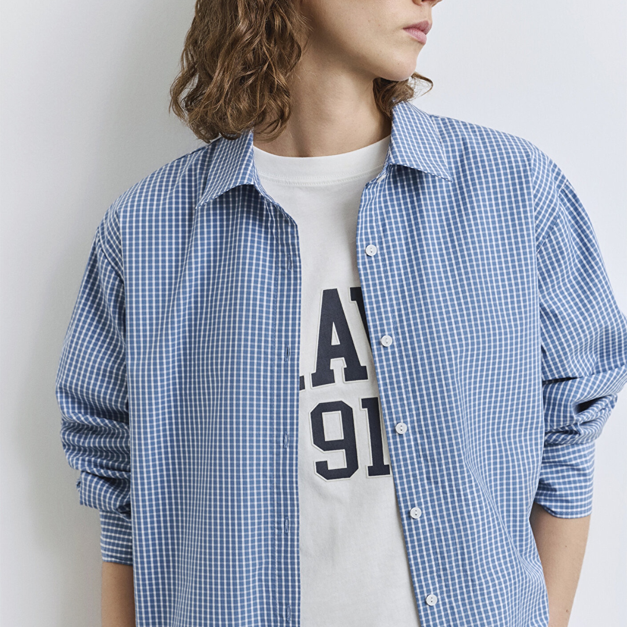 Mavi Kareli Mavi Gömlek Loose Fit / Bol Rahat Kesim 1211203-84598