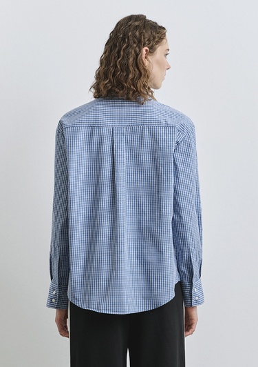  Mavi Kareli Mavi Gömlek Loose Fit / Bol Rahat Kesim 1211203-84598