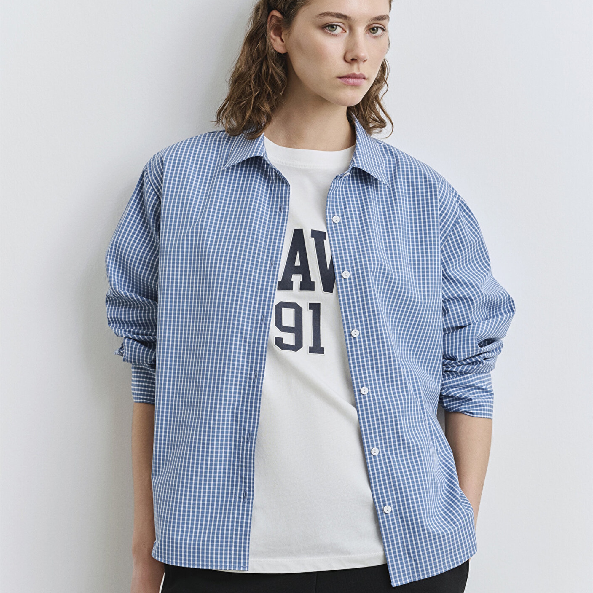 Mavi Kareli Mavi Gömlek Loose Fit / Bol Rahat Kesim 1211203-84598