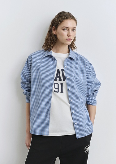  Mavi Kareli Mavi Gömlek Loose Fit / Bol Rahat Kesim 1211203-84598