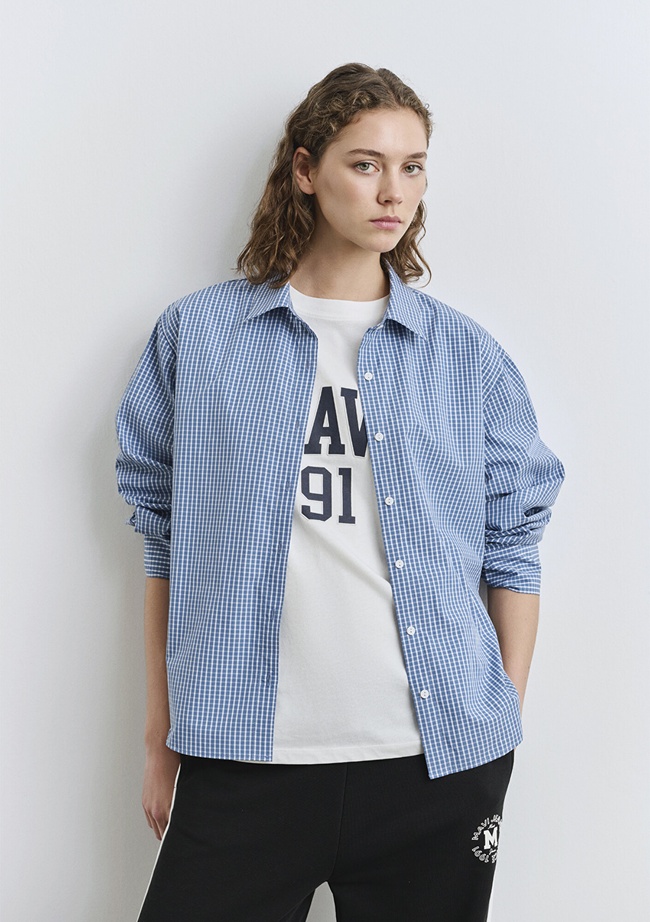  Mavi Kareli Mavi Gömlek Loose Fit / Bol Rahat Kesim 1211203-84598