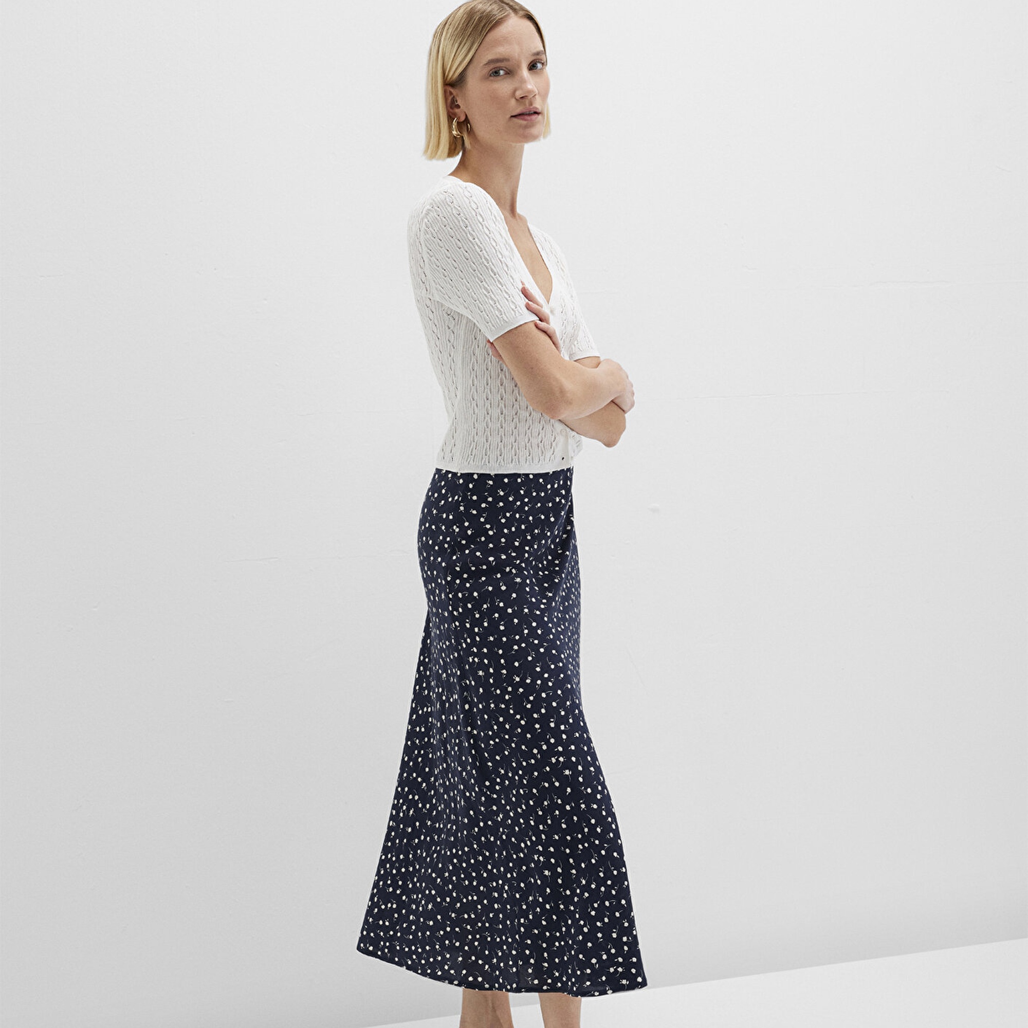 Mavi Baskılı Lacivert Midi Etek 1310583-91006