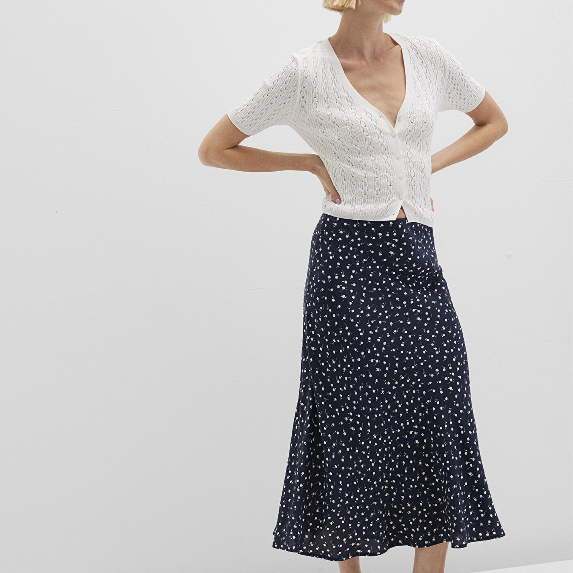 Mavi Baskılı Lacivert Midi Etek 1310583-91006