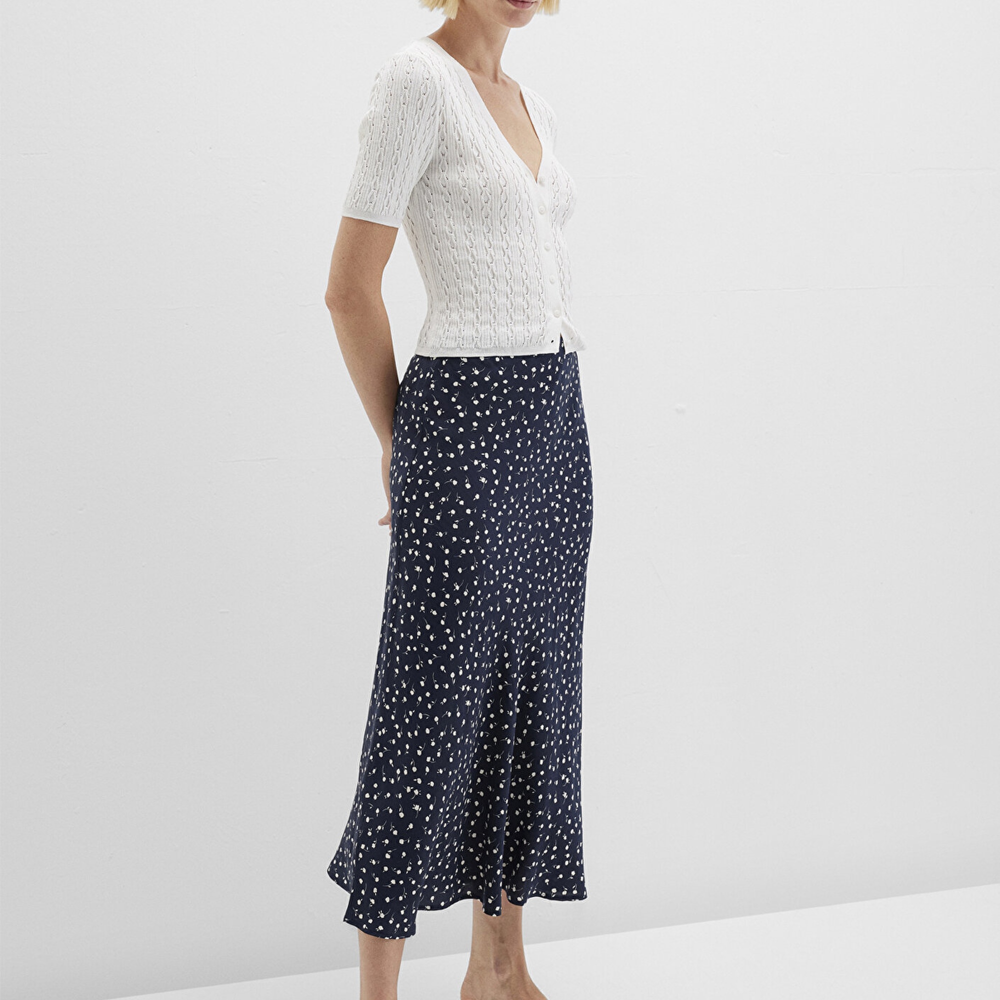 Mavi Baskılı Lacivert Midi Etek 1310583-91006