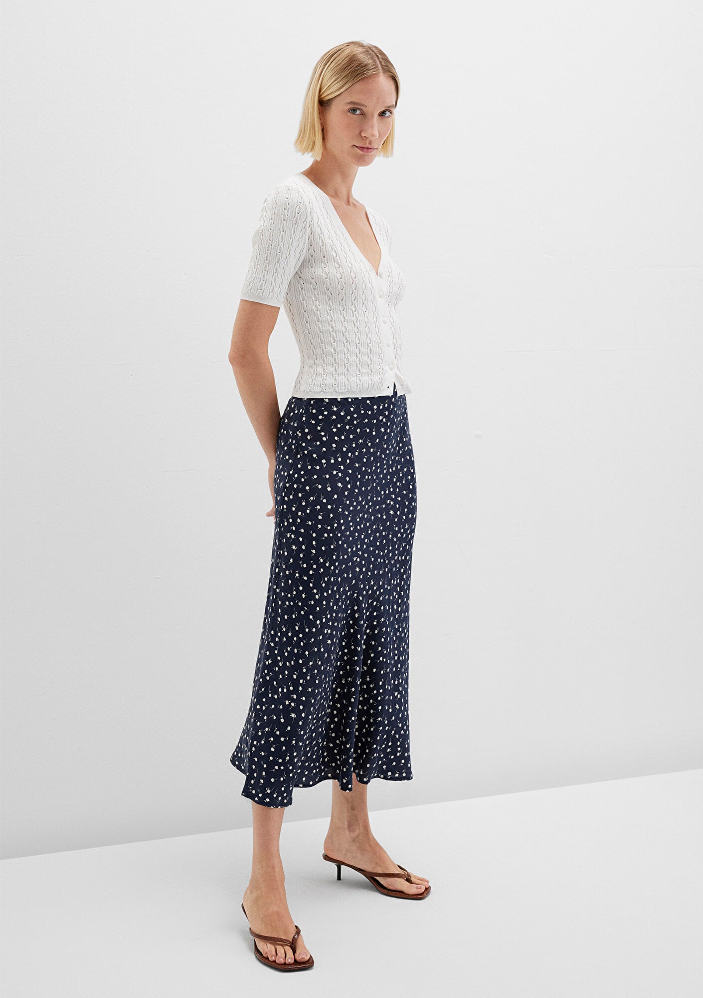  Mavi Baskılı Lacivert Midi Etek 1310583-91006