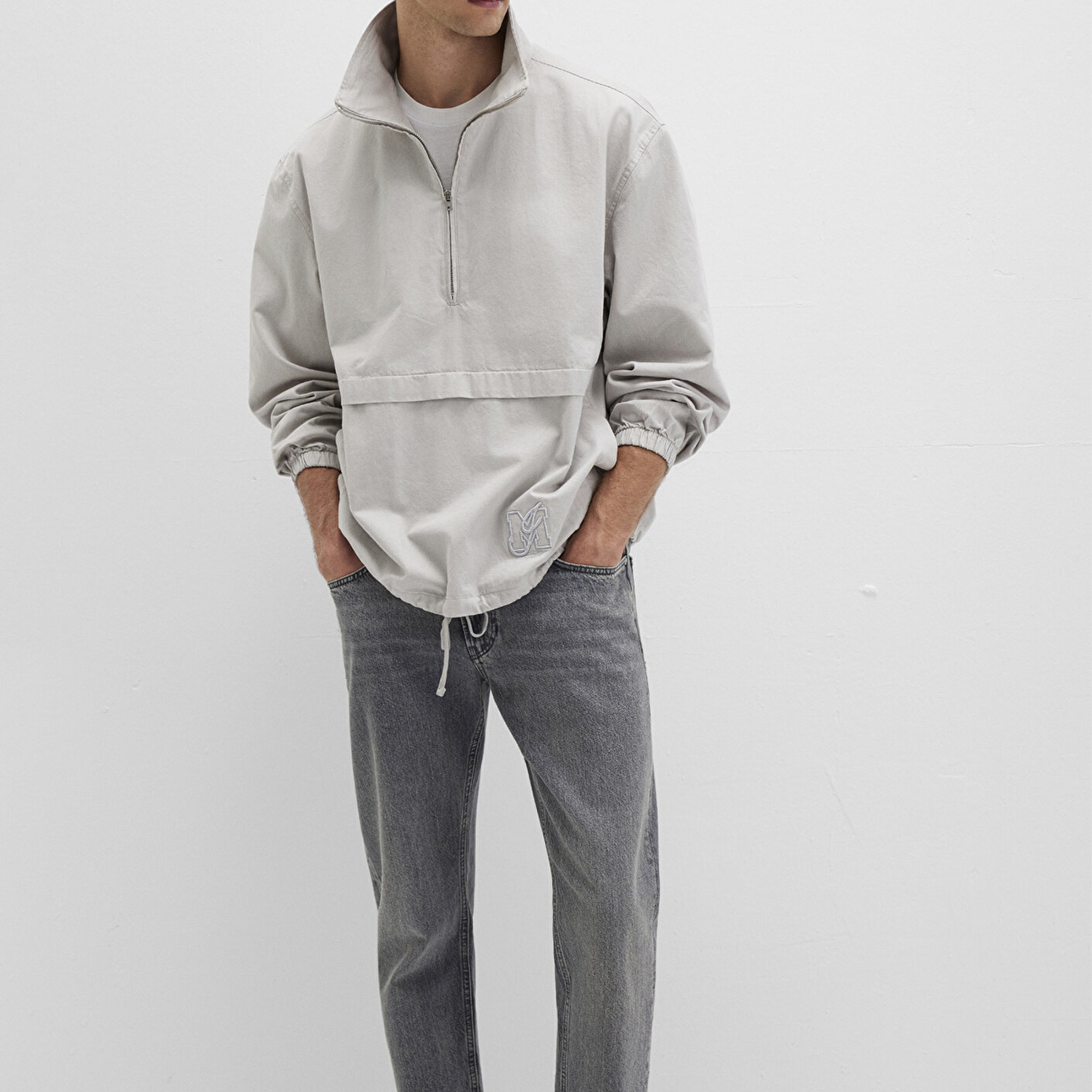 Mavi Yarı Fermuarlı Kanguru Cepli Gri Sweatshirt 0211684-70074