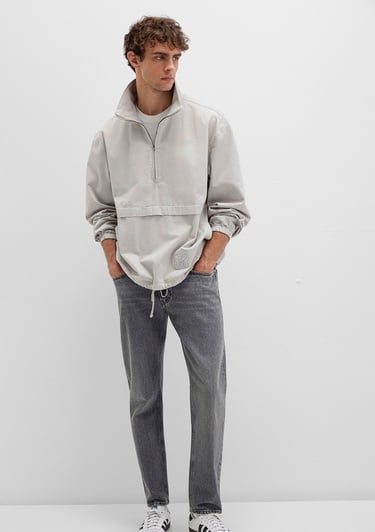  Mavi Yarı Fermuarlı Kanguru Cepli Gri Sweatshirt 0211684-70074