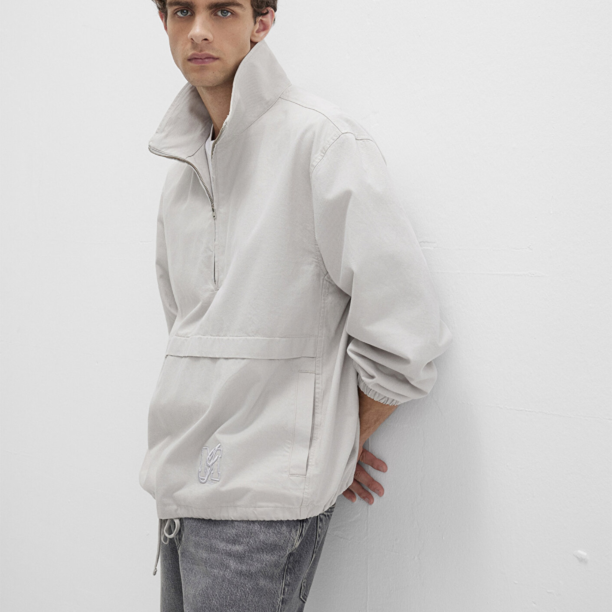 Mavi Yarı Fermuarlı Kanguru Cepli Gri Sweatshirt 0211684-70074