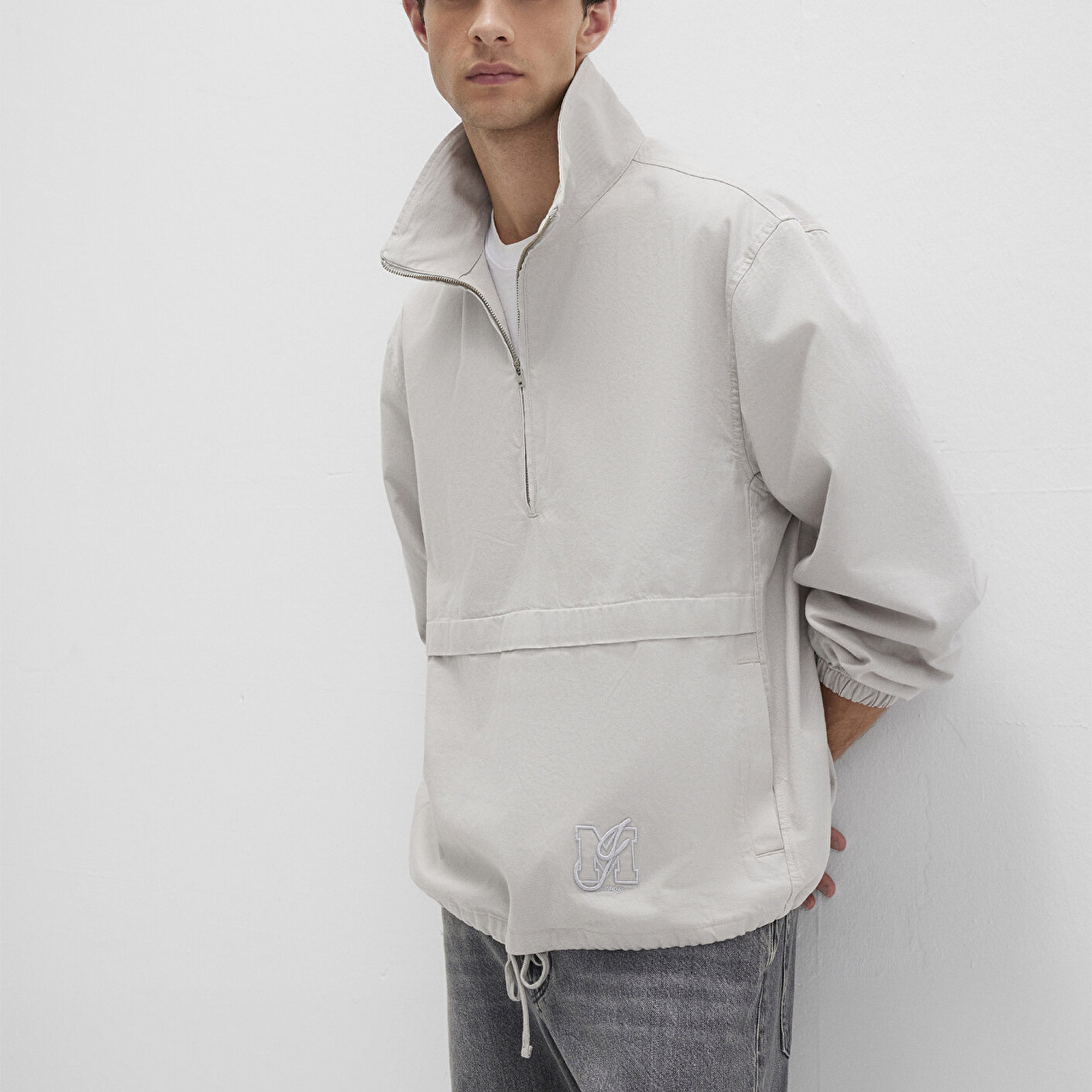 Mavi Yarı Fermuarlı Kanguru Cepli Gri Sweatshirt 0211684-70074