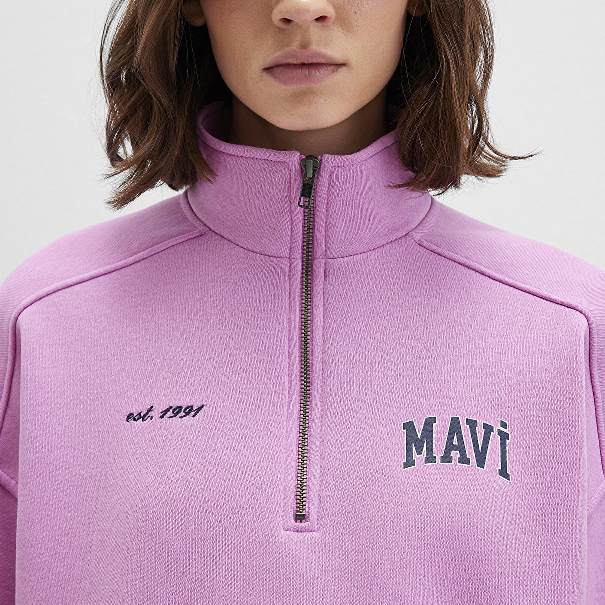 Mavi Mavi Logo Baskılı Yarı Fermuarlı Pembe Sweatshirt 1S10373-71067