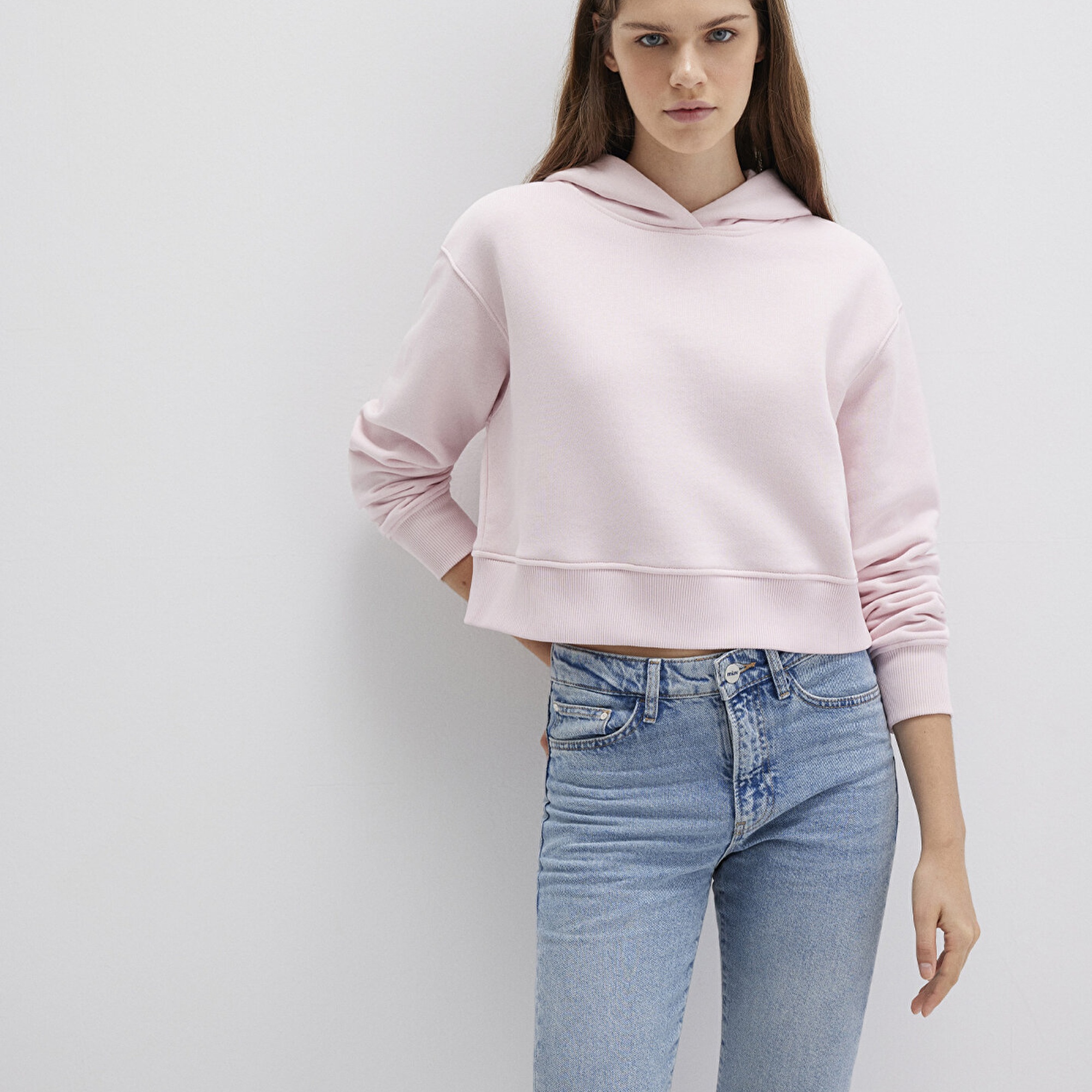 Mavi Kapüşonlu Pembe Sweatshirt 1S10386-71006