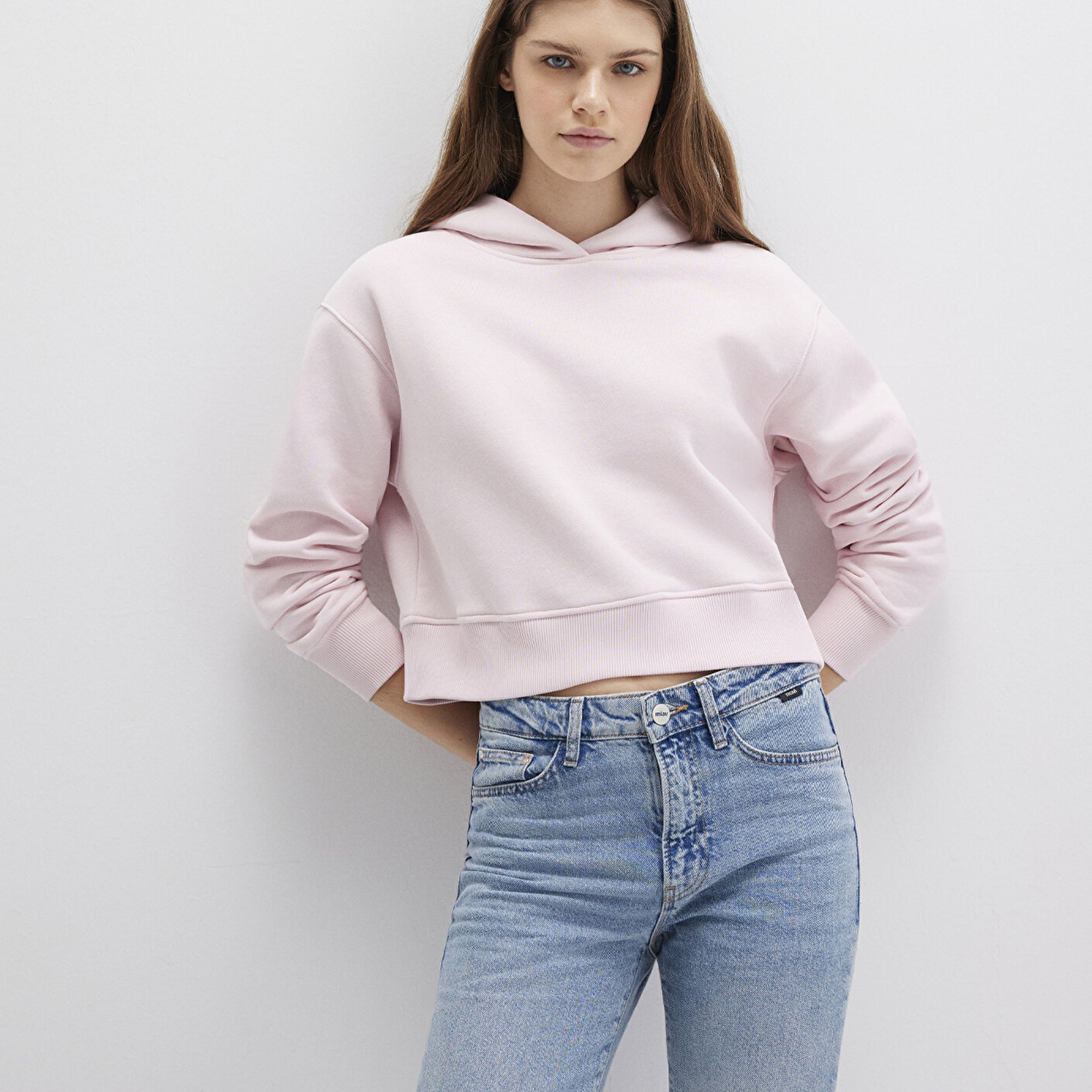 Mavi Kapüşonlu Pembe Sweatshirt 1S10386-71006