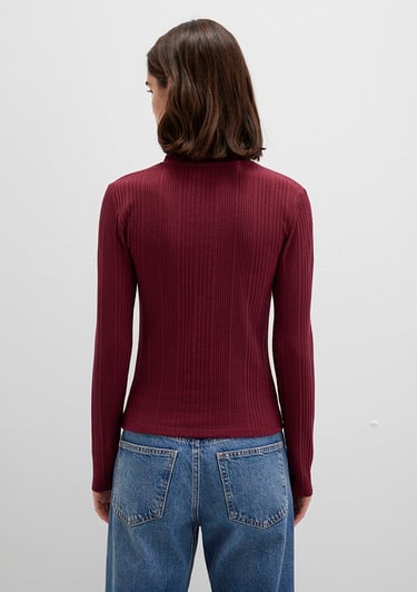  Mavi Düğme Detaylı Bordo Tişört Fitted / Vücuda Oturan Kesim 1613374-70427