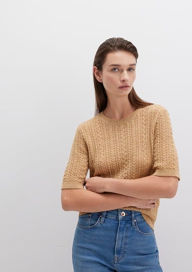  Mavi Kısa Kollu Sarı Kazak Slim Fit / Dar Kesim 1710702-90659