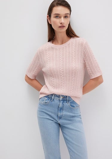  Mavi Kısa Kollu Pembe Kazak Slim Fit / Dar Kesim 1710702-90663