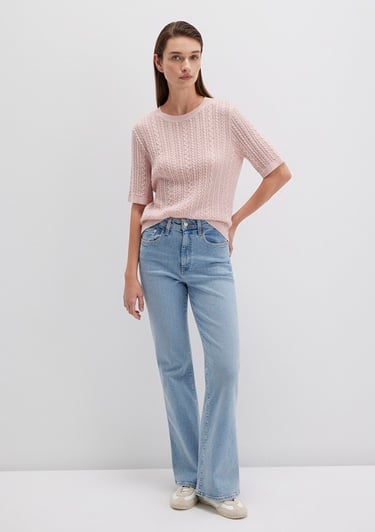  Mavi Kısa Kollu Pembe Kazak Slim Fit / Dar Kesim 1710702-90663