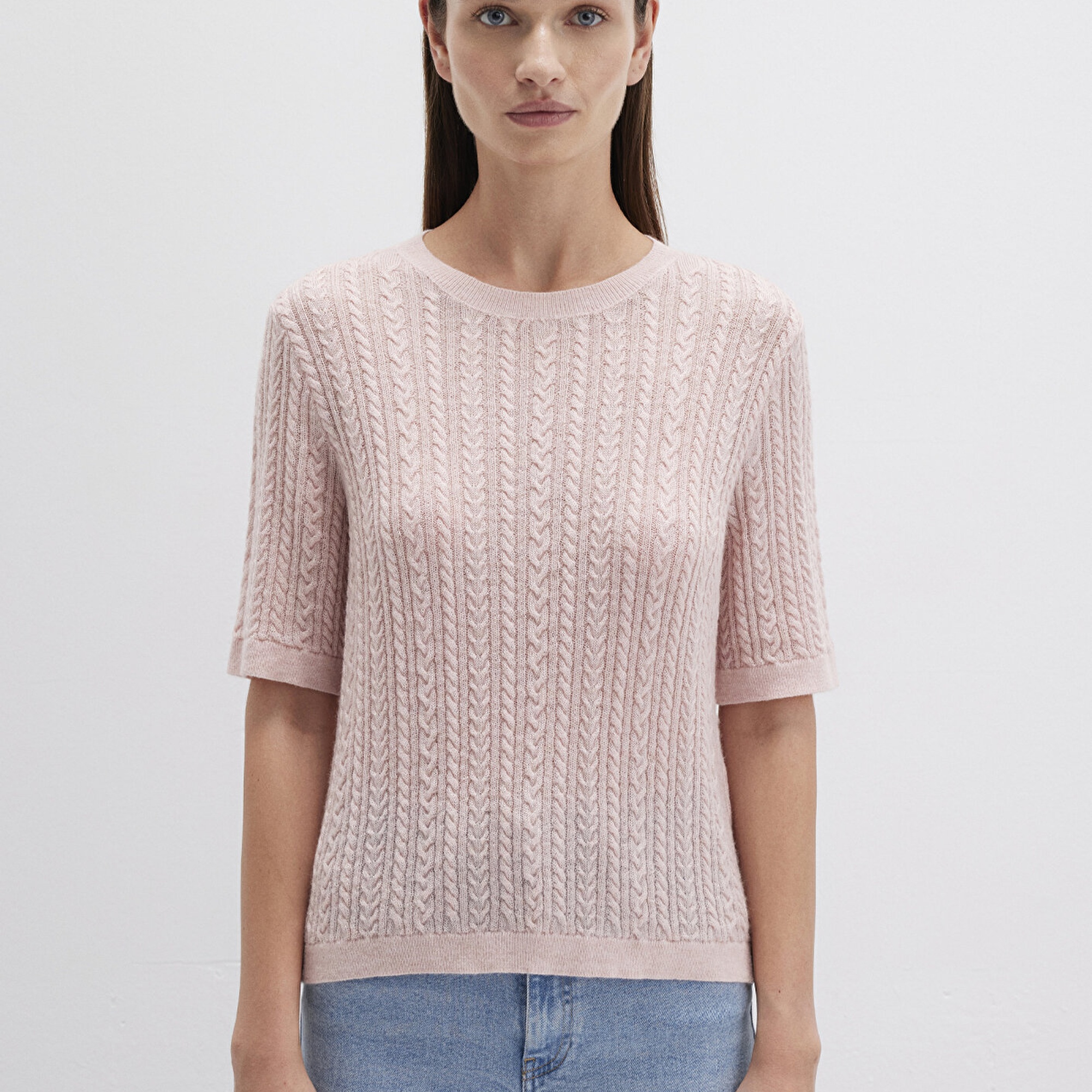 Mavi Kısa Kollu Pembe Kazak Slim Fit / Dar Kesim 1710702-90663