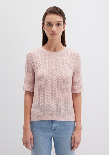  Mavi Kısa Kollu Pembe Kazak Slim Fit / Dar Kesim 1710702-90663