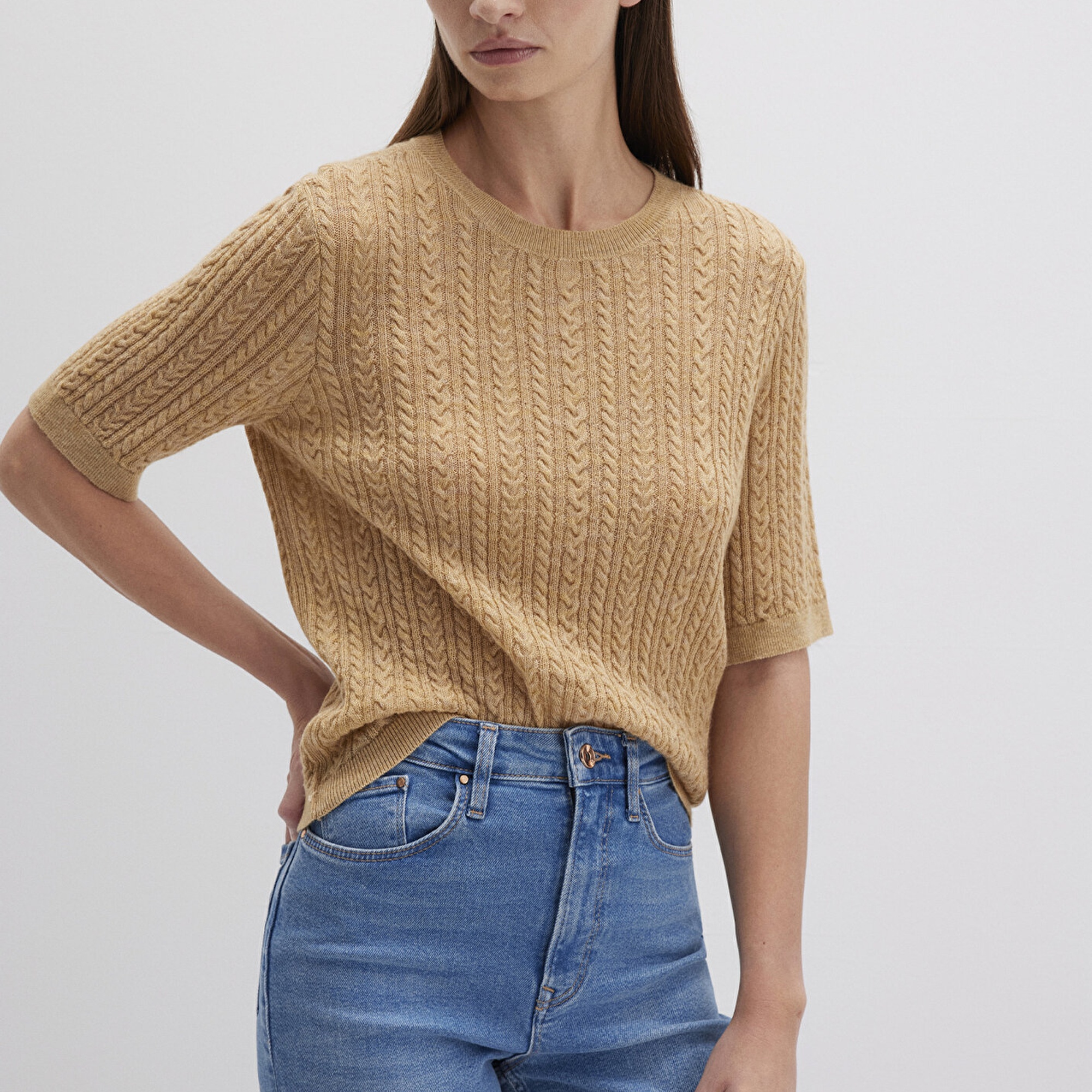 Mavi Kısa Kollu Sarı Kazak Slim Fit / Dar Kesim 1710702-90659