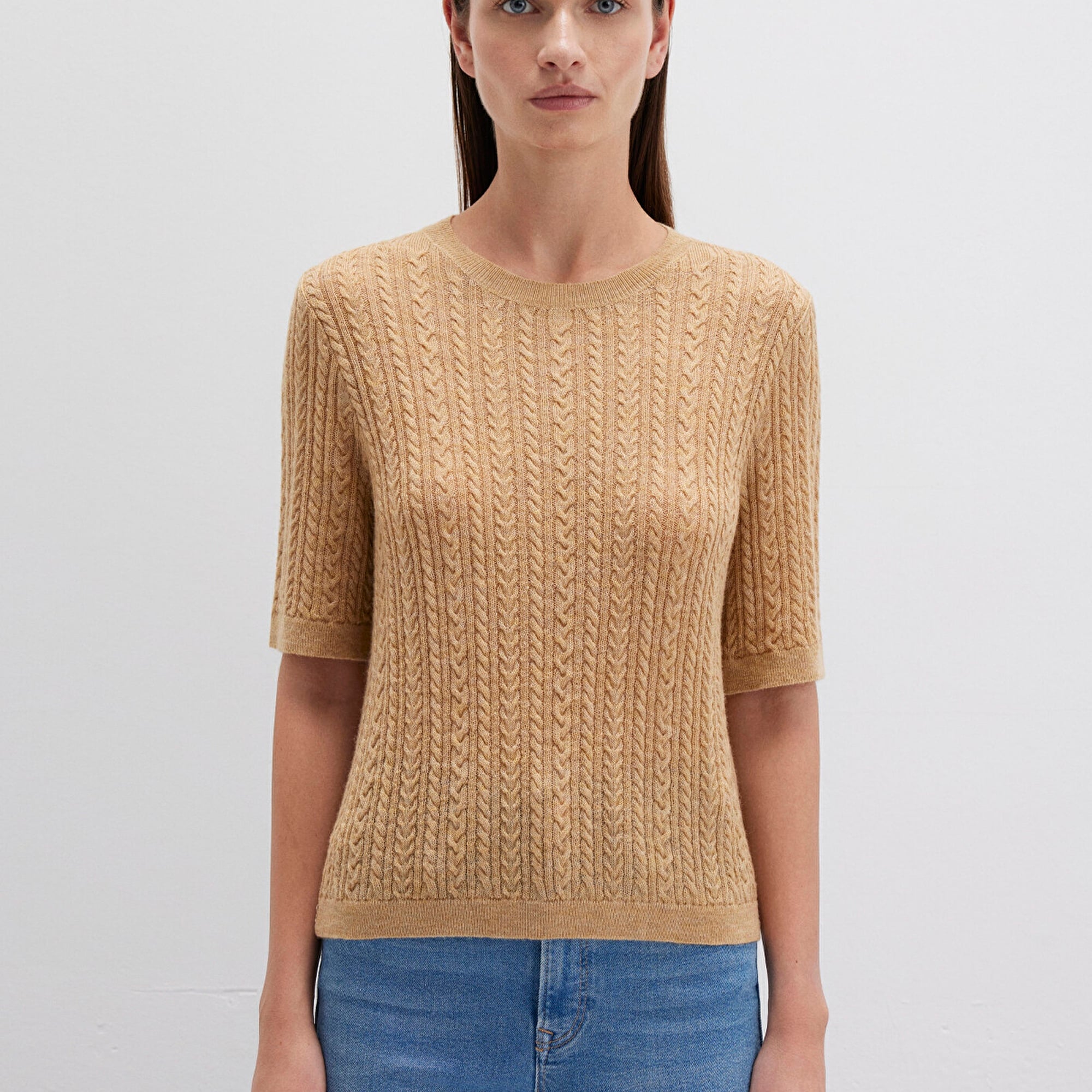 Mavi Kısa Kollu Sarı Kazak Slim Fit / Dar Kesim 1710702-90659