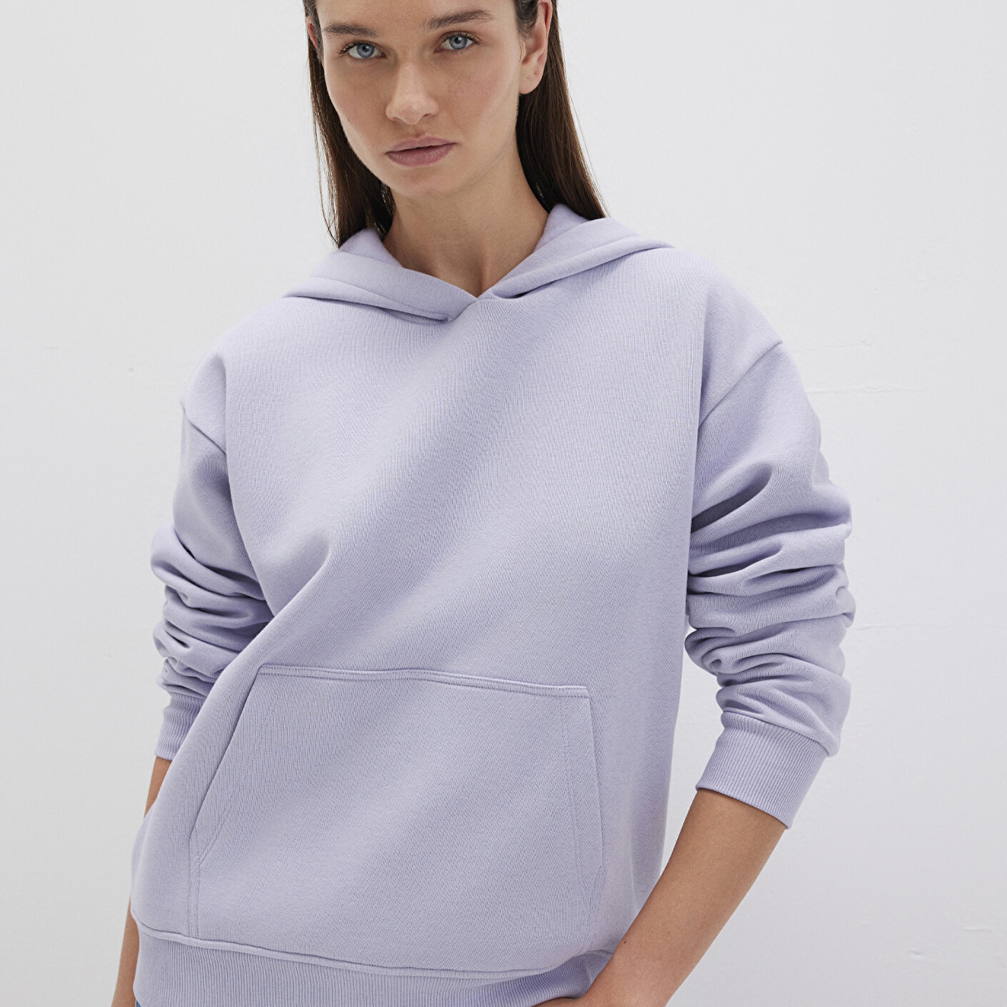 Mavi Kapüşonlu Lila Basic Sweatshirt 167299-70531