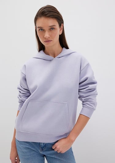  Mavi Kapüşonlu Lila Basic Sweatshirt 167299-70531