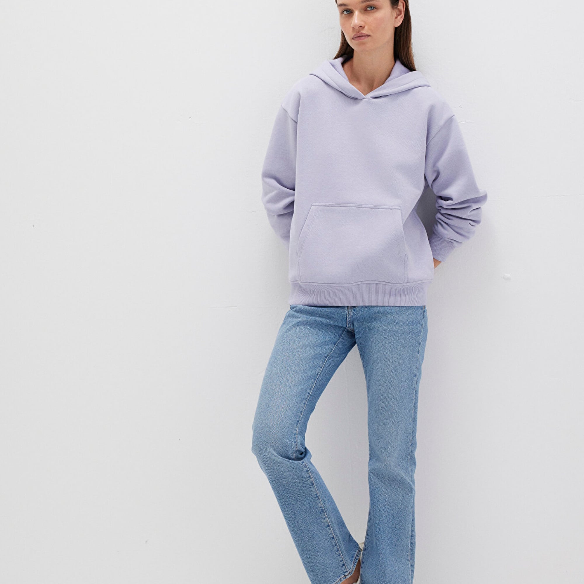 Mavi Kapüşonlu Lila Basic Sweatshirt 167299-70531