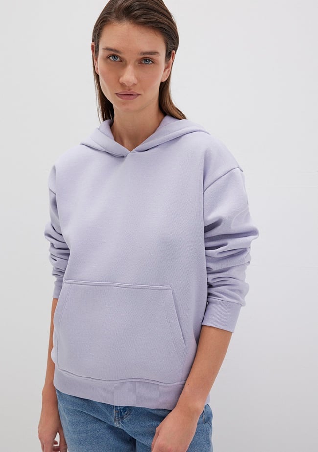  Mavi Kapüşonlu Lila Basic Sweatshirt 167299-70531