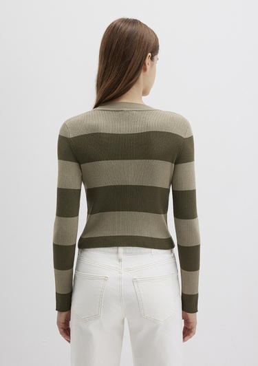  Mavi Blok Renkli Haki Kazak Crop / Kısa Kesim 1710724-90943