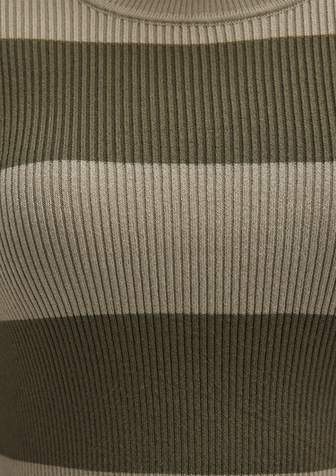  Mavi Blok Renkli Haki Kazak Crop / Kısa Kesim 1710724-90943