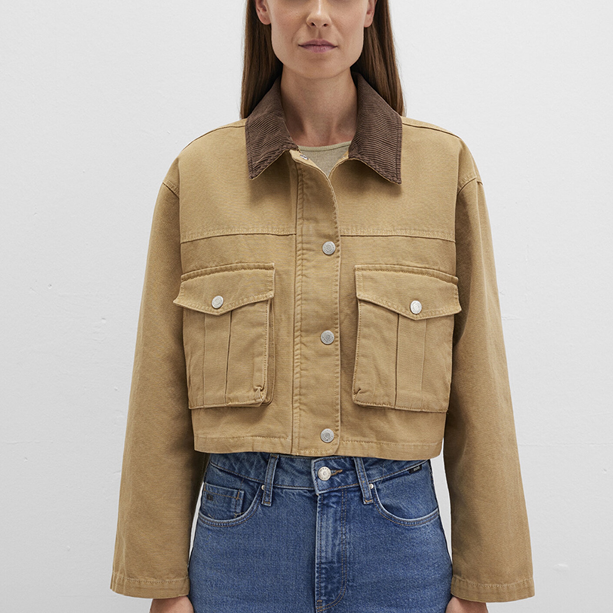 Mavi Kadife Yakalı Kahverengi Ceket Loose Fit / Bol Rahat Kesim 1110739-81388