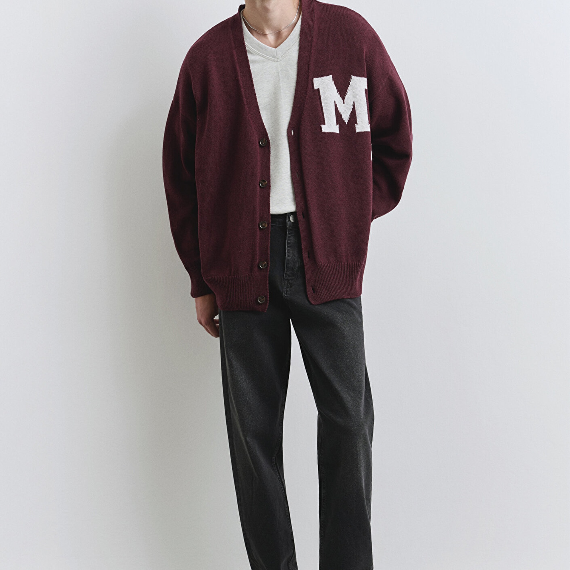 Mavi M Baskılı Bordo Hırka Oversize / Geniş Kesim 0710288-70414