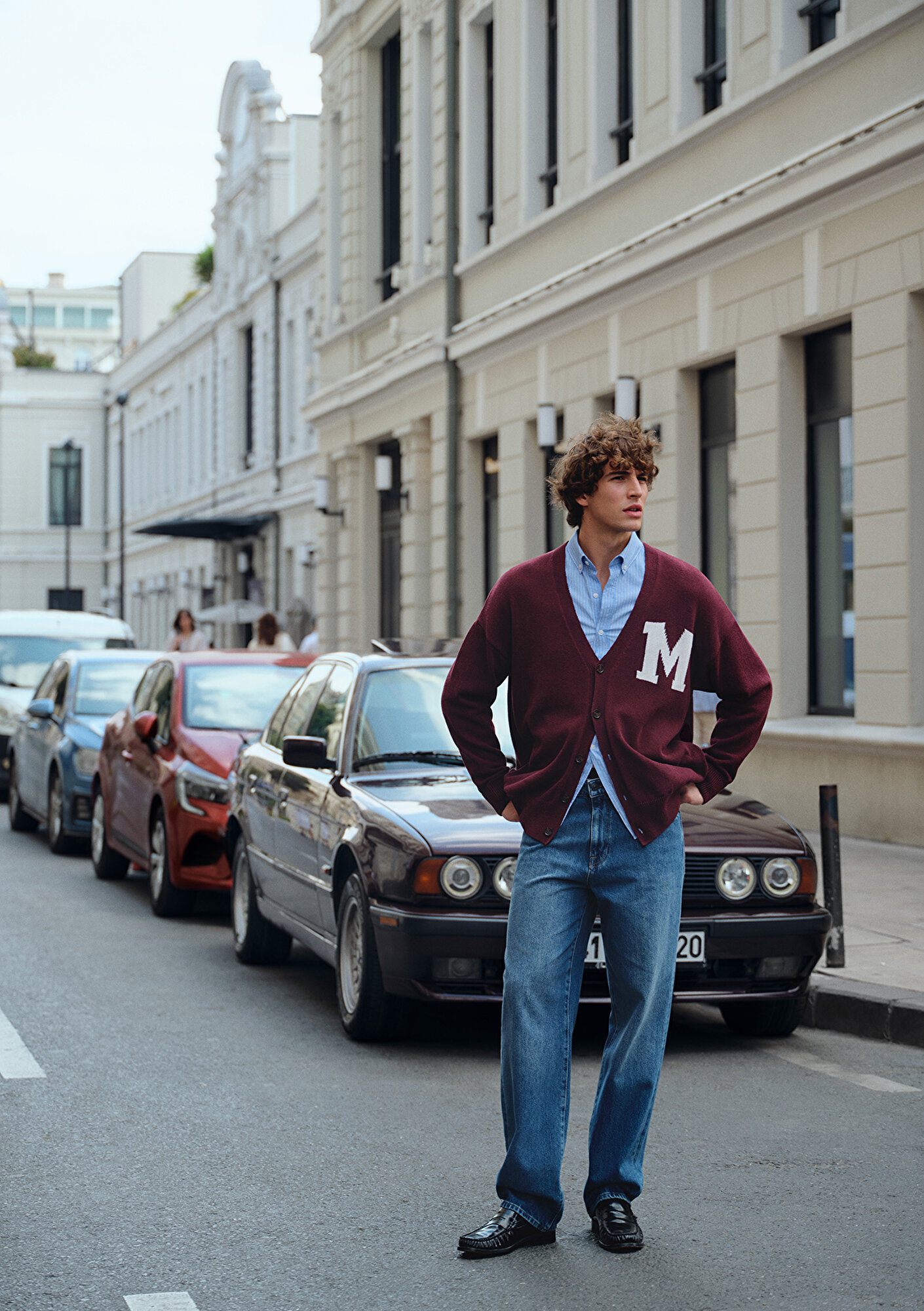  Mavi M Baskılı Bordo Hırka Oversize / Geniş Kesim 0710288-70414