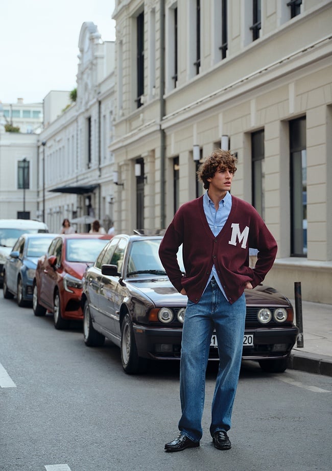  Mavi M Baskılı Bordo Hırka Oversize / Geniş Kesim 0710288-70414