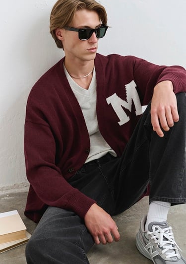  Mavi M Baskılı Bordo Hırka Oversize / Geniş Kesim 0710288-70414