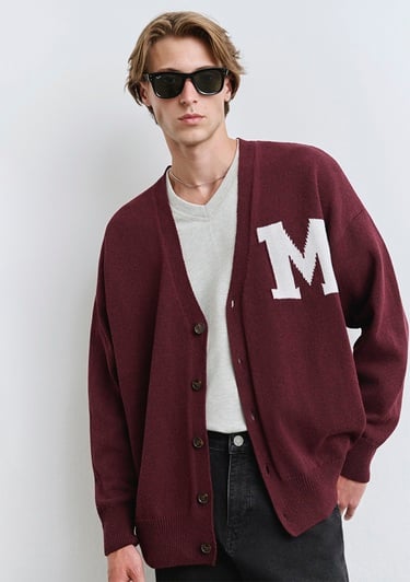  Mavi M Baskılı Bordo Hırka Oversize / Geniş Kesim 0710288-70414