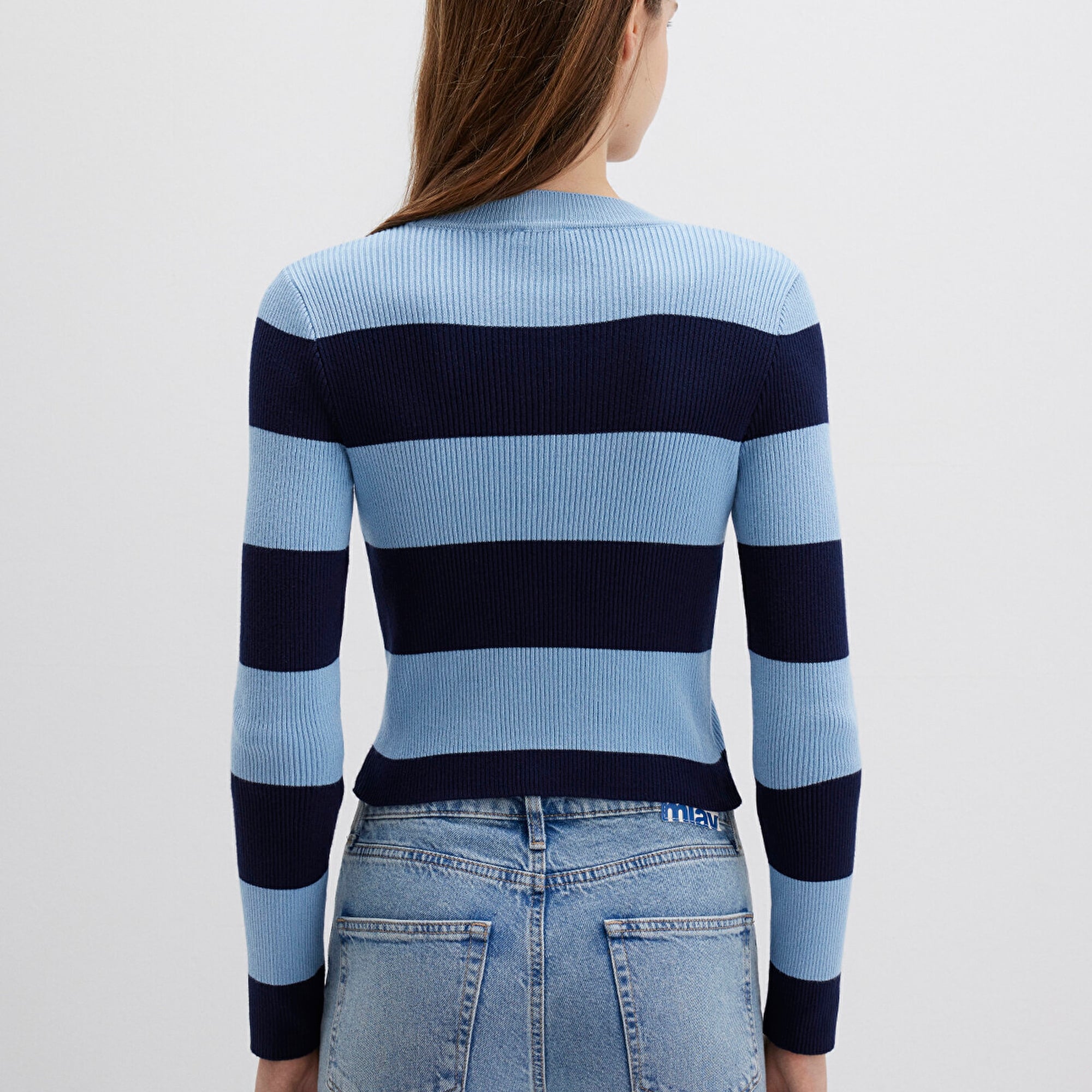 Mavi Blok Renkli Mavi Kazak Crop / Kısa Kesim 1710724-90702