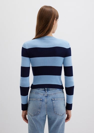  Mavi Blok Renkli Mavi Kazak Crop / Kısa Kesim 1710724-90702