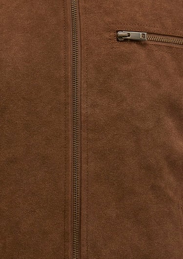  Mavi Yaka Detaylı Kahverengi Suni Süet Ceket Regular Fit / Normal Kesim 0110638-70378