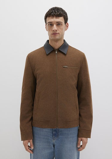  Mavi Yaka Detaylı Kahverengi Suni Süet Ceket Regular Fit / Normal Kesim 0110638-70378