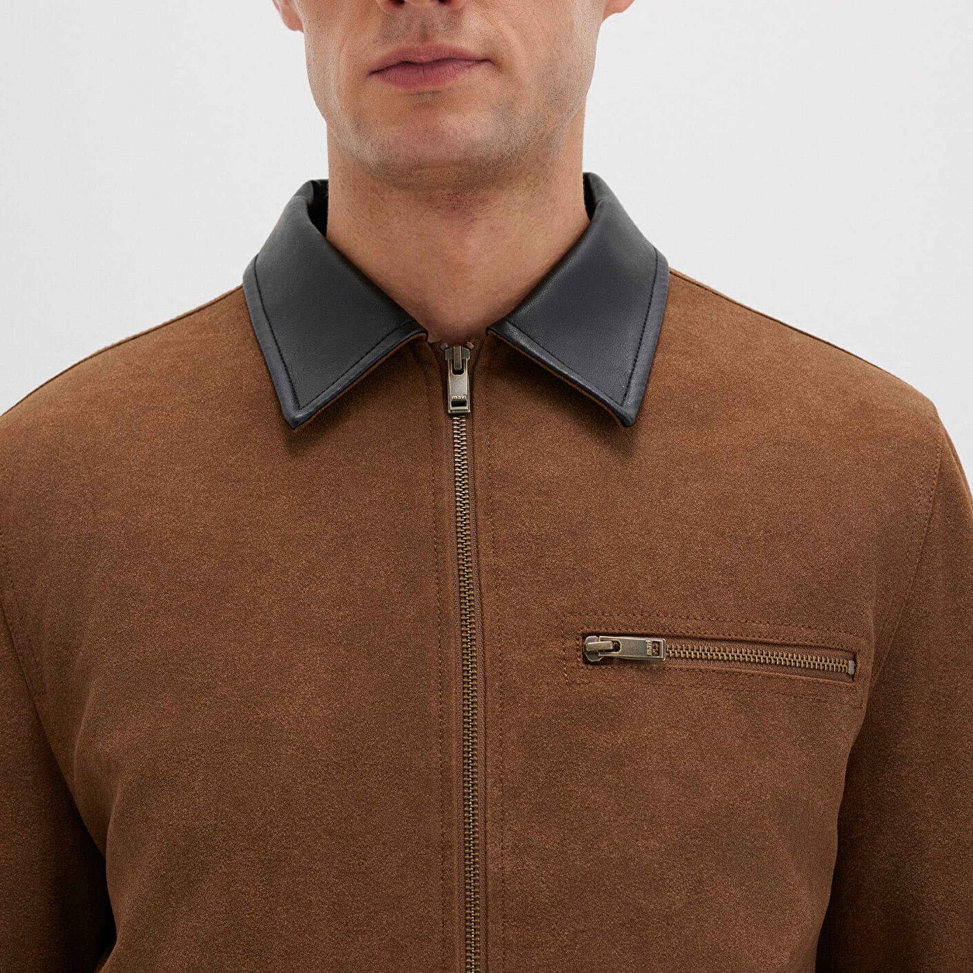 Mavi Yaka Detaylı Kahverengi Suni Süet Ceket Regular Fit / Normal Kesim 0110638-70378