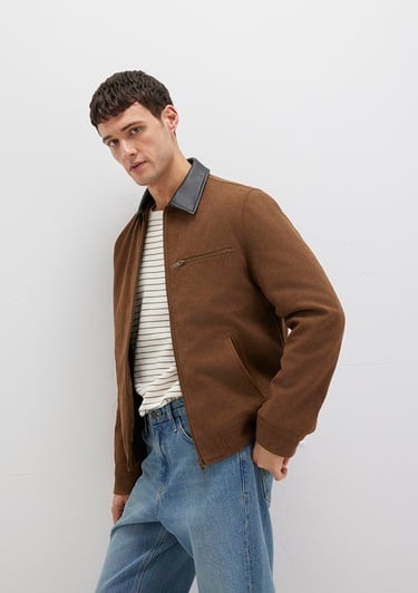  Mavi Yaka Detaylı Kahverengi Suni Süet Ceket Regular Fit / Normal Kesim 0110638-70378