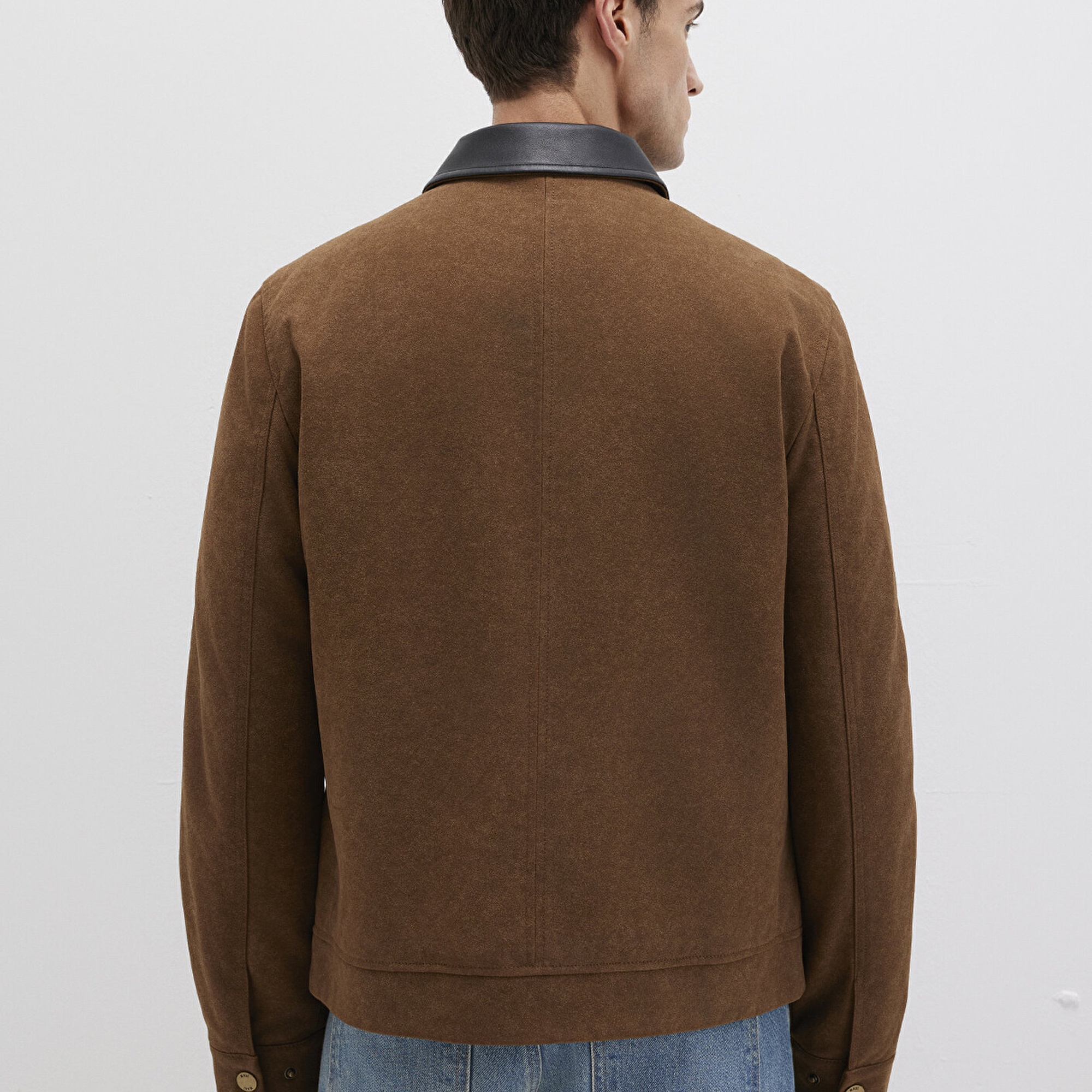 Mavi Yaka Detaylı Kahverengi Suni Süet Ceket Regular Fit / Normal Kesim 0110638-70378