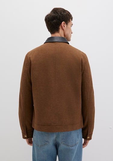  Mavi Yaka Detaylı Kahverengi Suni Süet Ceket Regular Fit / Normal Kesim 0110638-70378