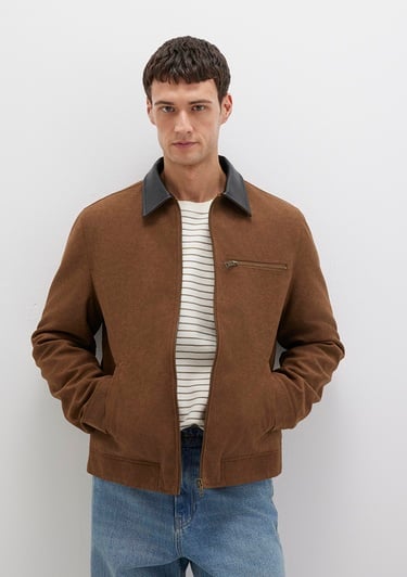  Mavi Yaka Detaylı Kahverengi Suni Süet Ceket Regular Fit / Normal Kesim 0110638-70378