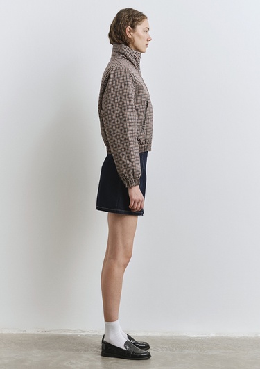  Mavi Kahverengi Kareli Şişme Mont 1110269-90373