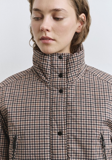  Mavi Kahverengi Kareli Şişme Mont 1110269-90373