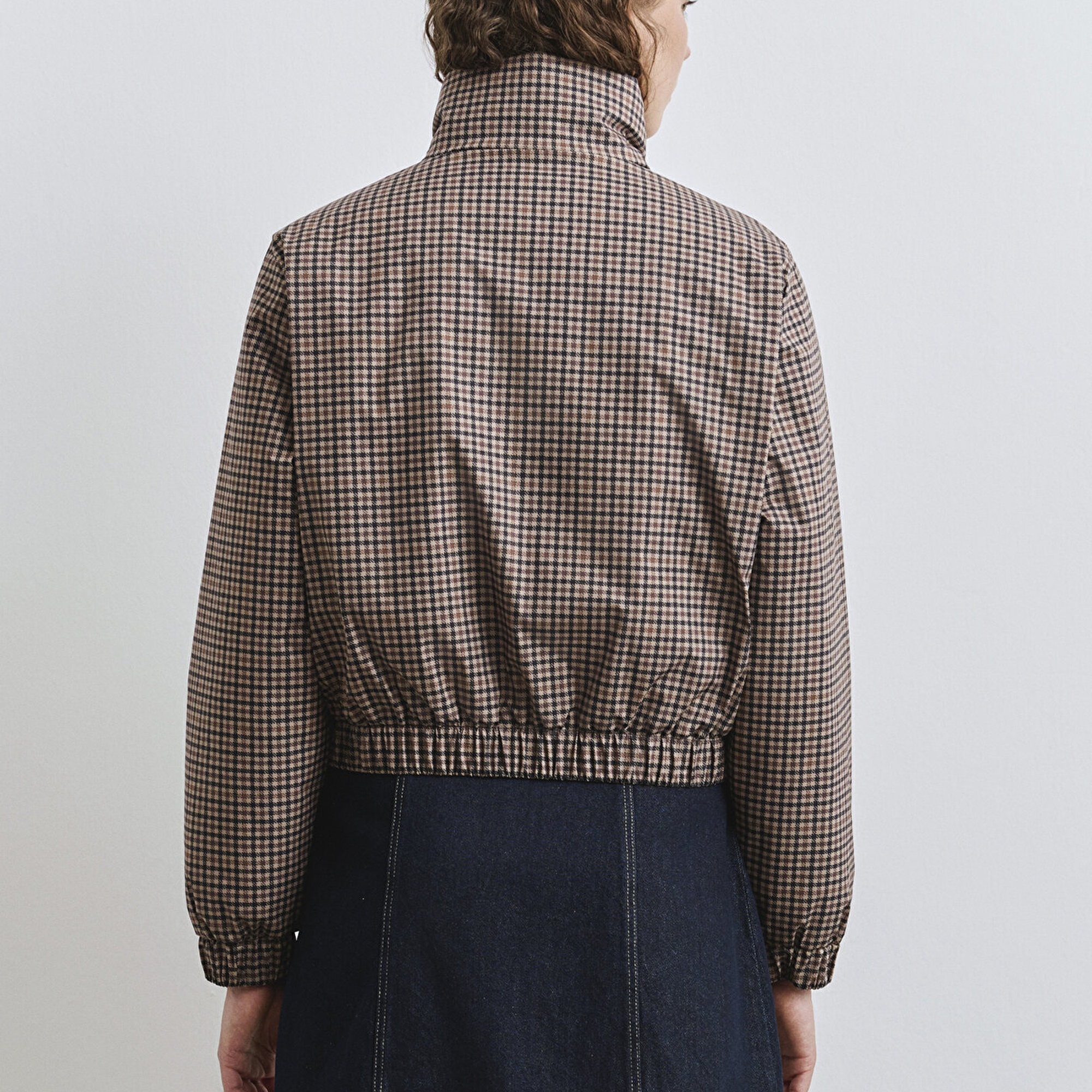 Mavi Kahverengi Kareli Şişme Mont 1110269-90373